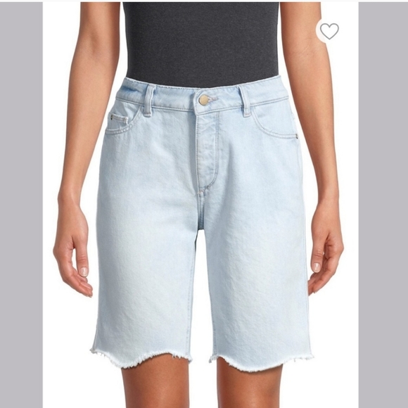 DL1961 Clara Bermuda Light Wash Frayed Bermuda Denim Shorts - Picture 3 of 16